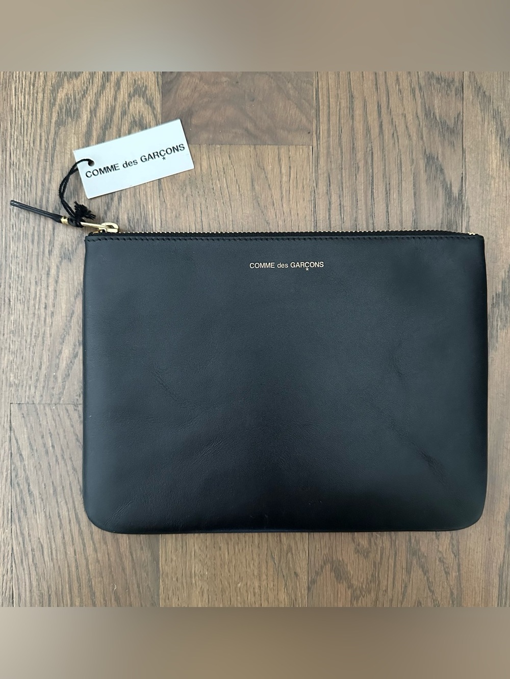 NWT Comme des Garçons SA5100 Leather Pouch 8.5" x 6.25" in Black and Gold